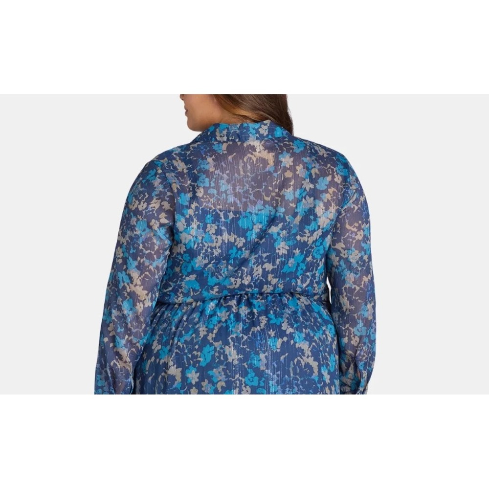 Terra & Sky Womens Shirtdress Size 0X Blue Maxi Floral Tie-Waist Elegant - Picture 5 of 12